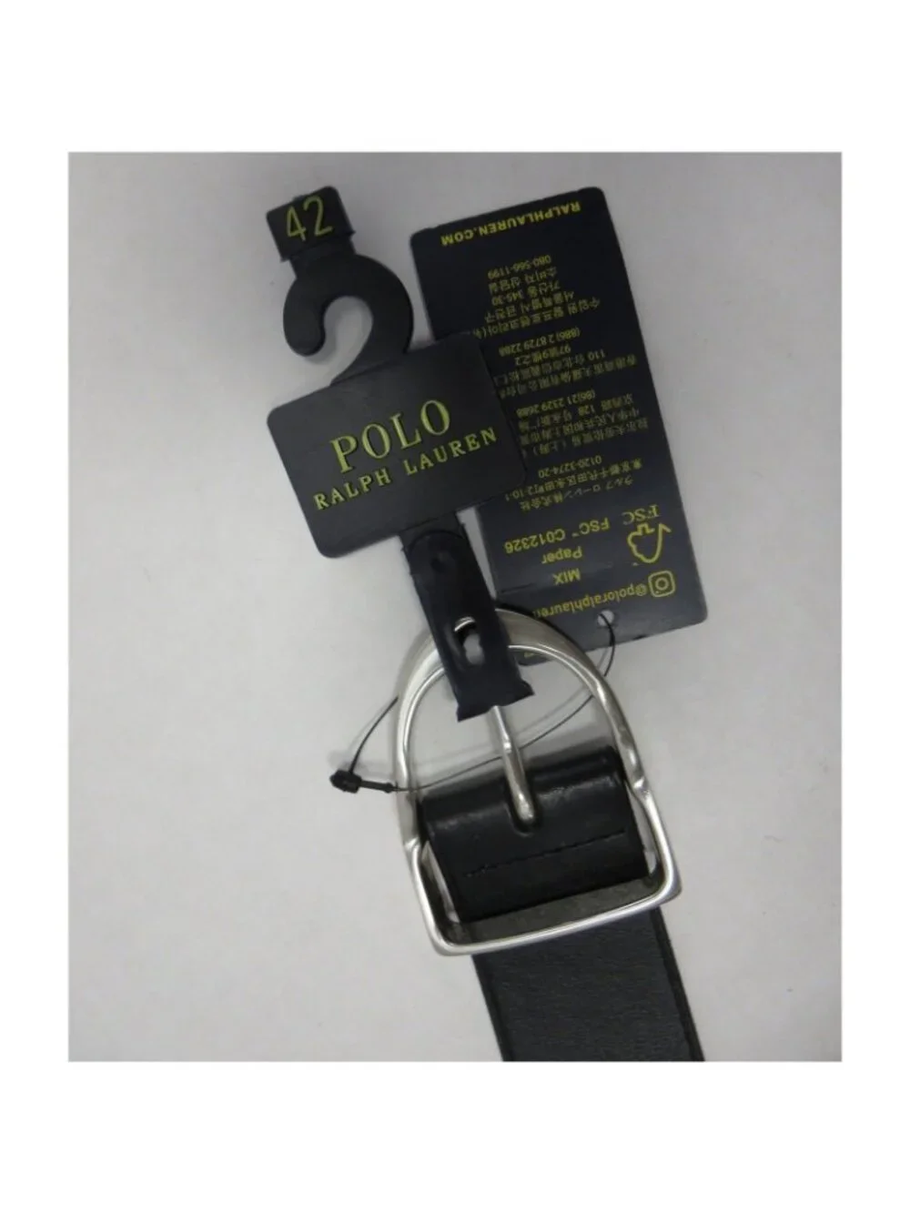 Polo Ralph Lauren Belt 42 Leather Silver Buckle Dress RL Logo Y2K